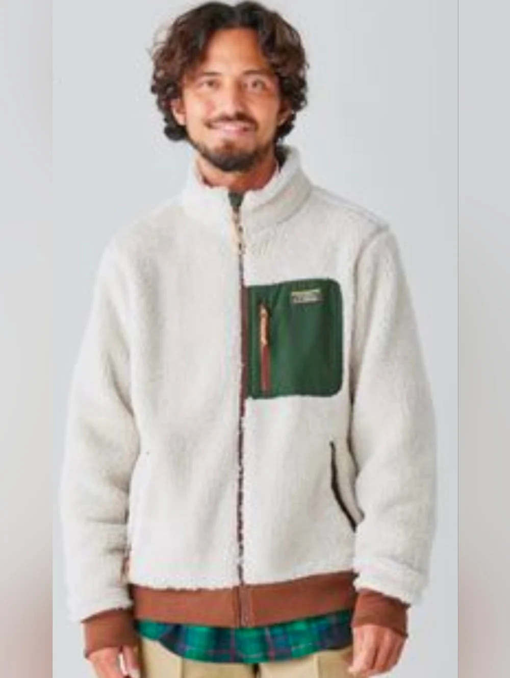 L.L.Bean High Pile Sherpa Fleece Jacket Size XXL-Tall in Beige/Green/Brown - Picture 2 of 14